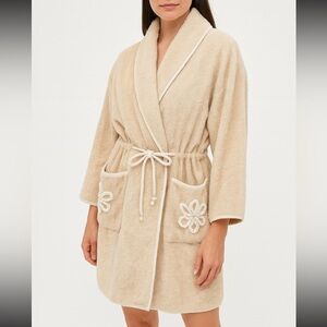 Mark Travers Australia 100% Cotton Terry Robe Women’s M Floral Pockets Cozy Soft